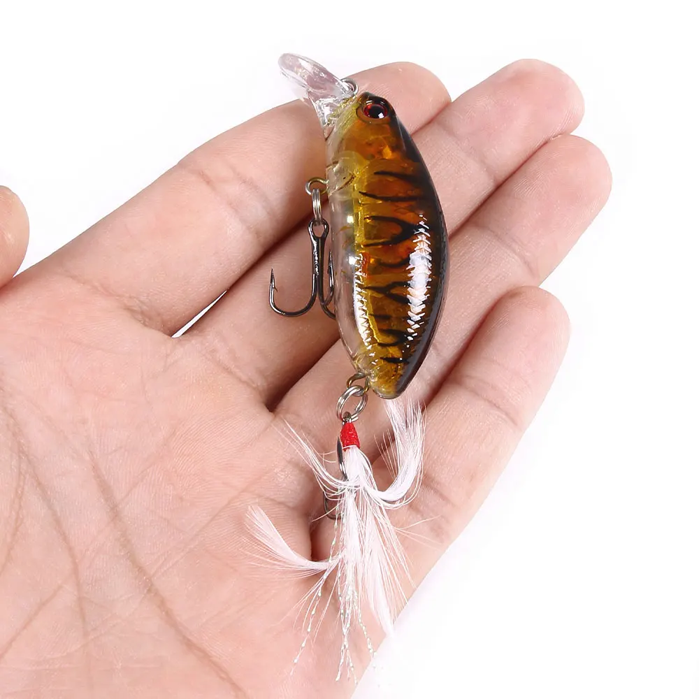 Crankbait de buceo con ganchos de plumas, cebo de manivela duro Artificial, 10 colores, Wobblers, aparejos de pesca, 6CM, 9,5G, 1 ud./10 Uds. - imagen 4
