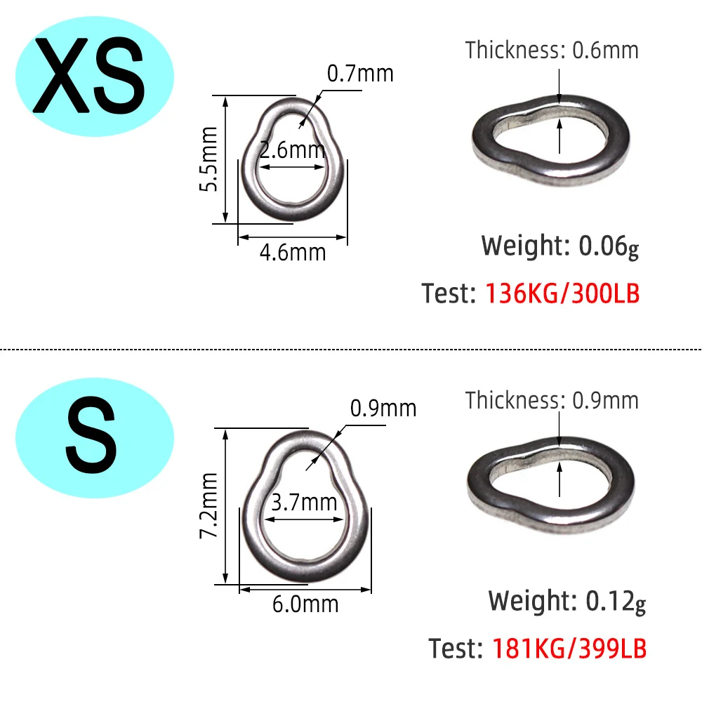 ICERIO 40 Uds anillo de pesca en forma de lágrima de acero inoxidable gancho de asistencia forma de pera anillo sólido plantilla señuelo de pesca conector Terminal L M S - imagen 2