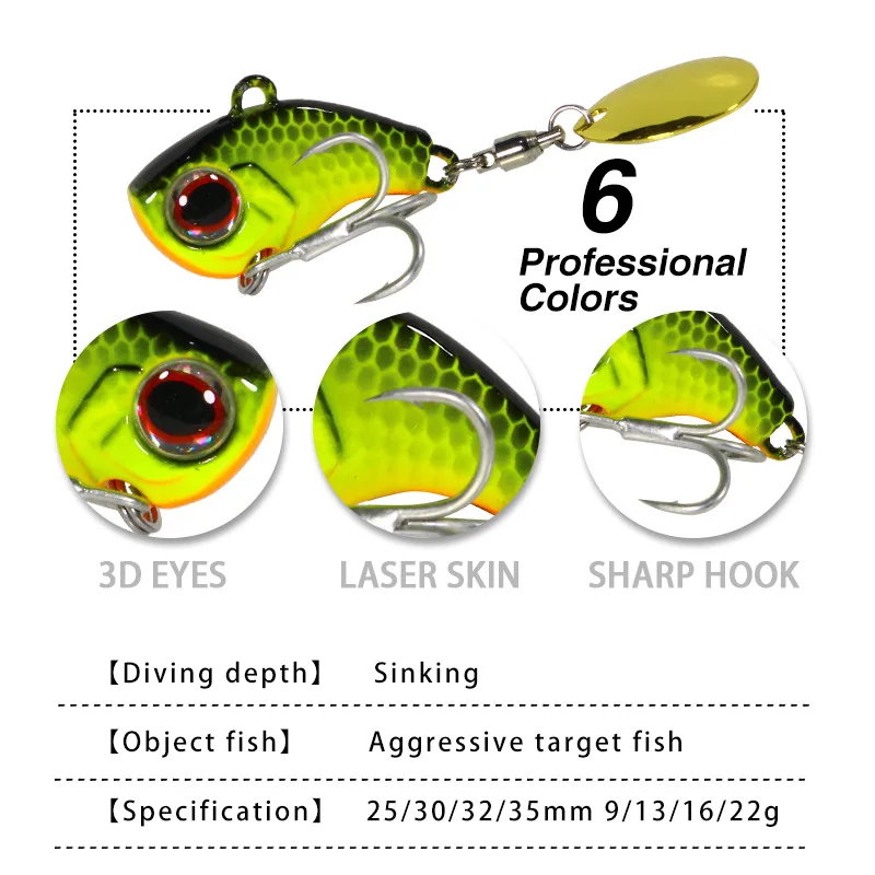 POETRYYI-señuelo giratorio de Metal para Pesca, cebo giratorio de 6 piezas, VIB, con vibración, cuchara, Señuelos de Pesca, Jigs, trucha, aparejos duros de Pesca de invierno - imagen 4