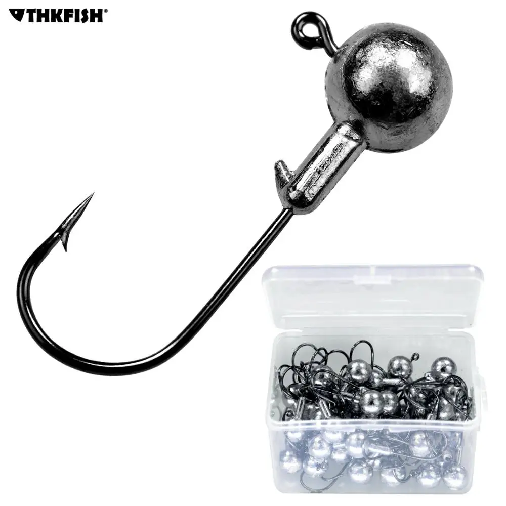 THKFISH 50 Uds anzuelos de cabeza de plomo 5g 7g 10g anzuelos de cabeza de plantilla para señuelo suave anzuelos de manivela de acero inoxidable para pesca de carpa lubina - imagen 3
