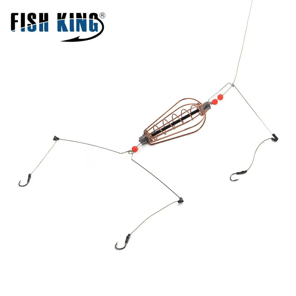 FISH KING-alimentador de pesca de carpa con resorte, jaula de cebo de pesca, juego de aparejo de anzuelo, plomo hueco, método en línea, herramienta de alimentador de jaula, aparejos de pesca - imagen 3