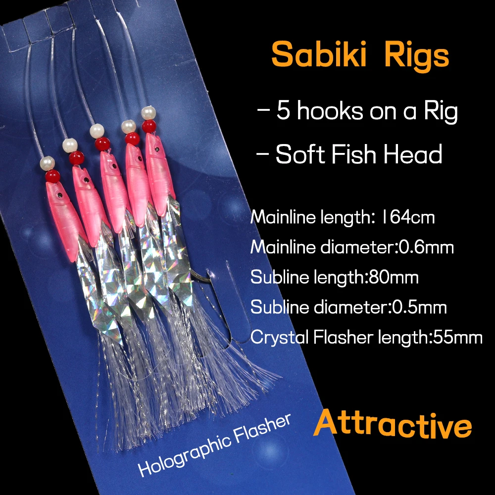 Elllv-aparejos Sabiki luminosos para Pesca, Señuelos de Pesca artificiales blandos, anzuelo de cuerda, 3/0, 2 bolsas - imagen 2