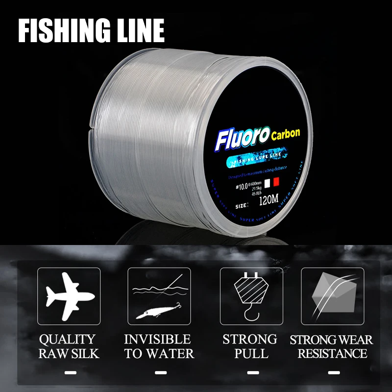 Línea de pesca con revestimiento de fluorocarbono 120M 100% 0,2mm-0,6mm 7.15LB-45LB línea de fibra de carbono Invisible línea de hundimiento LA - imagen 4
