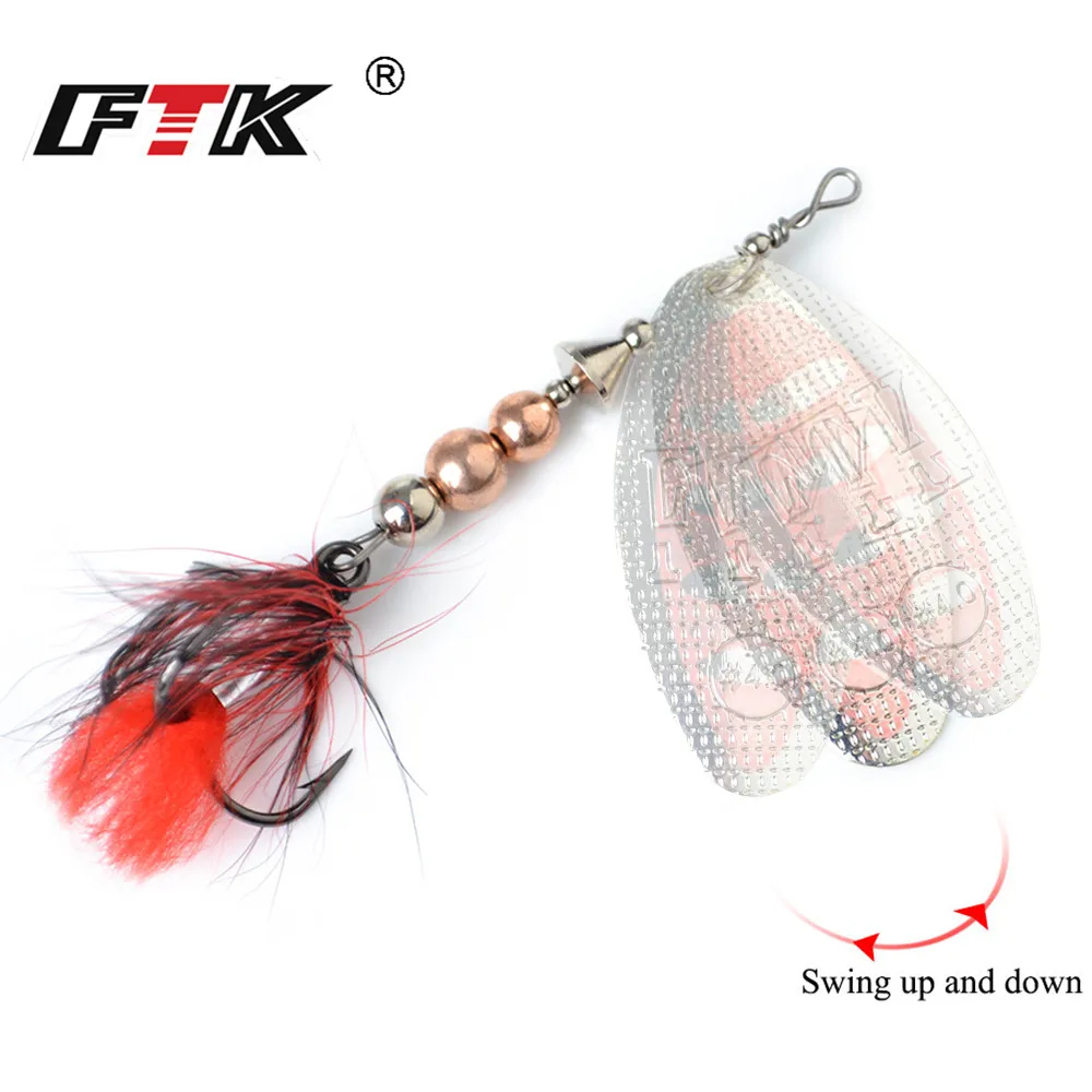 FTK-señuelo de pesca de Metal, cebo giratorio de 8g/14g/20g, cebo duro, señuelos tipo cuchara con anzuelos triples de plumas, aparejos de pesca de Lucio y carpa - imagen 5