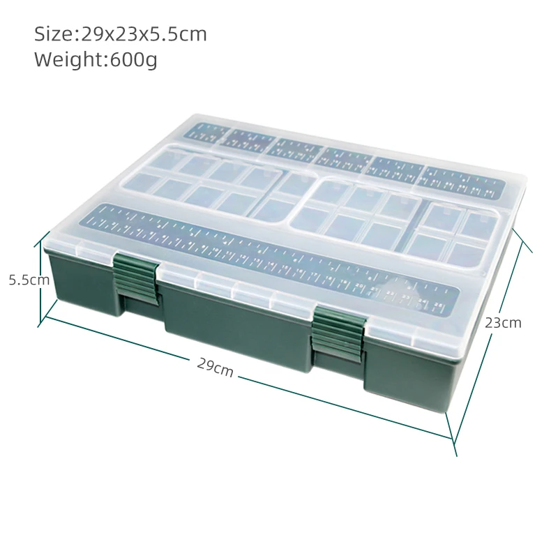 Mosodo-caja de aparejos de pesca de carpa de gran capacidad, con regla integrada, 6 cajas pequeñas separadas, caja de almacenamiento de accesorios - imagen 3