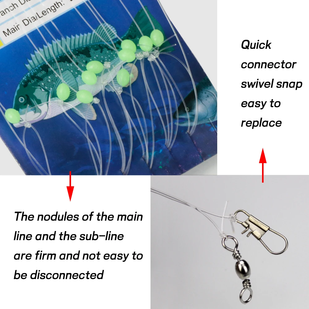 Elllv-señuelo de piel de pez de simulación Multicolor, aparejo Sabiki de pesca en barco, cebo con conector giratorio a presión, 10 ganchos - imagen 5