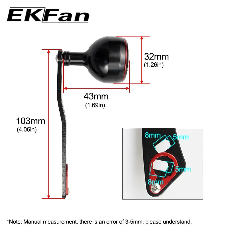 Ekfan-carrete de pesca de aleación de aluminio, longitud de mango de 100mm, diámetro de 32mm, agujero de 8x5mm para DAI & SHI, carrete de pesca Baitcasting - imagen 5