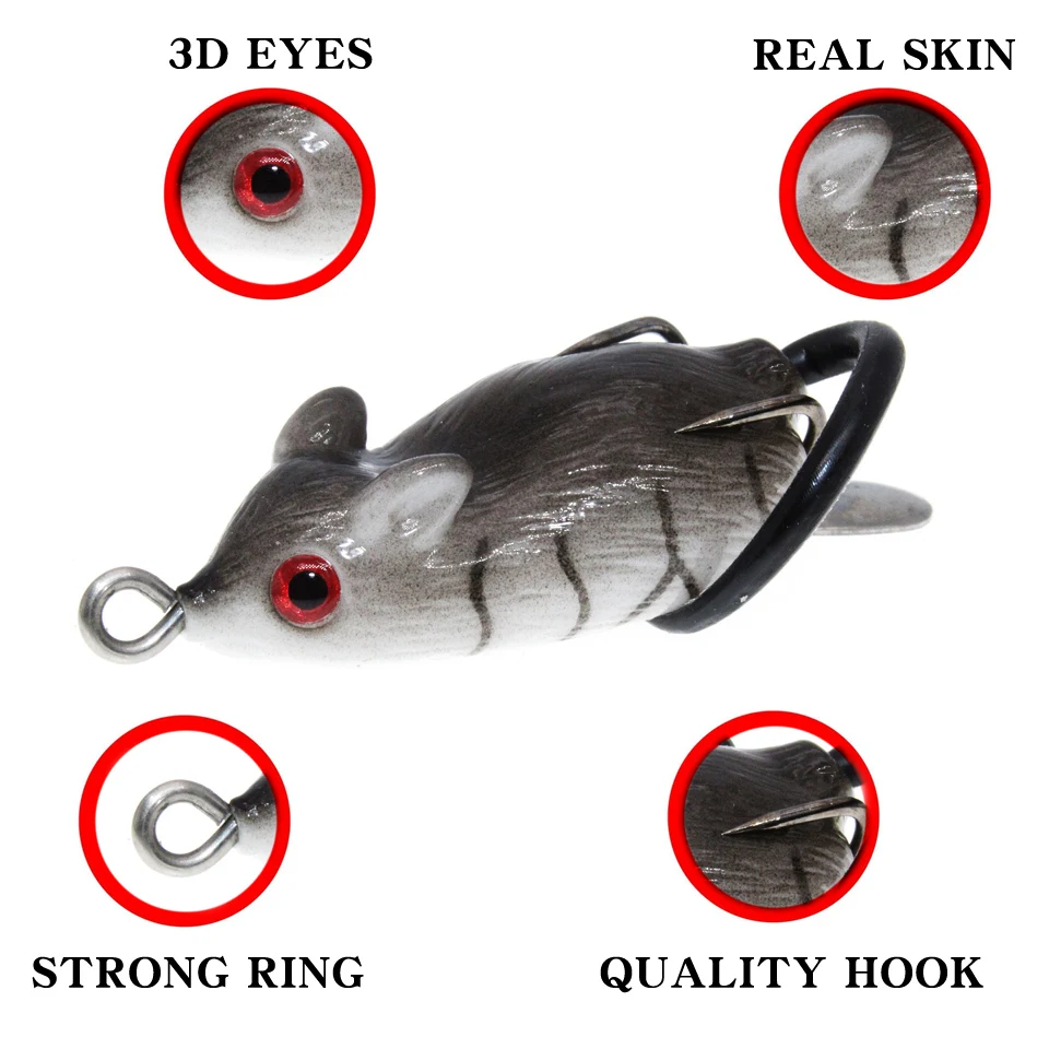 Señuelo de pesca de ratón suave con ojos 3D, 5cm, 9,5g, Crankbait flotante, cebo Artificial, aparejos de pesca, todo para la pesca, 1 lote - imagen 2