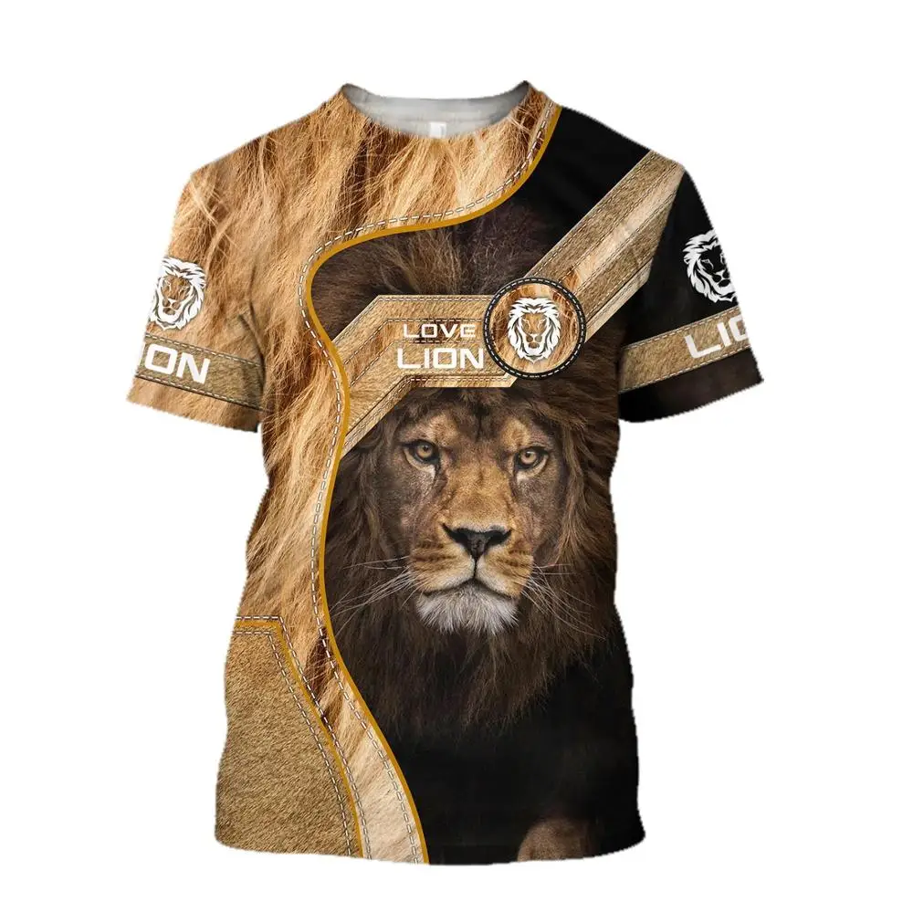 2025 verano moda camiseta para hombre amor León 3D impreso Harajuku camisetas de manga corta Unisex Casual ropa de calle tops KJ0146 - imagen 4