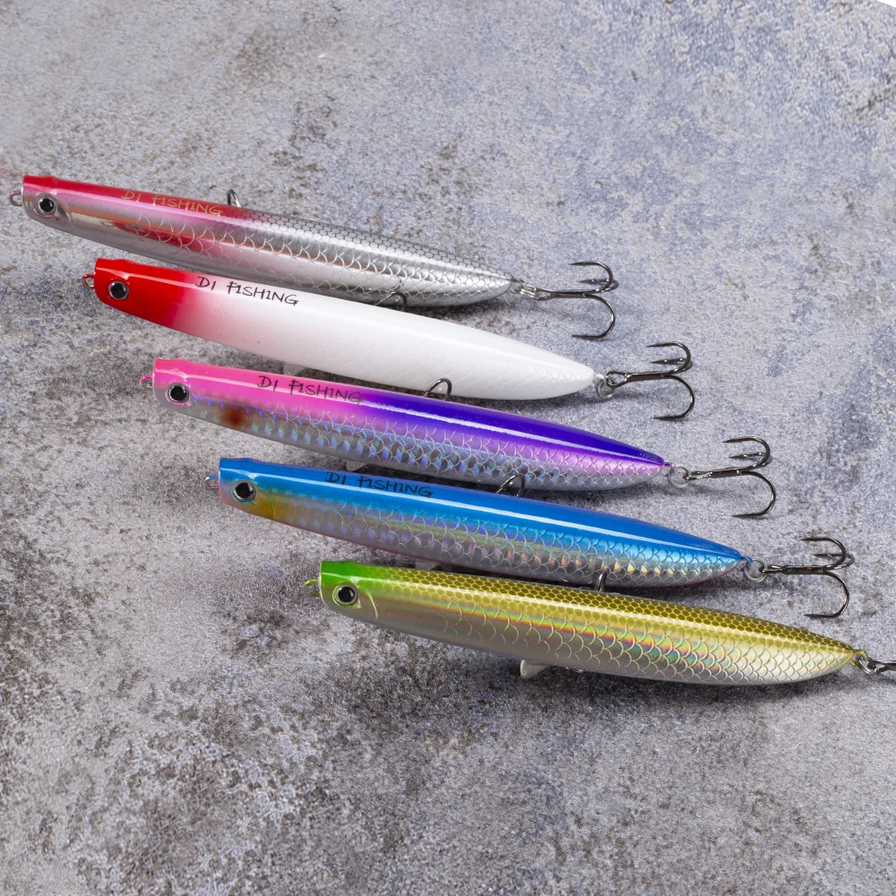 D1-señuelos de lápiz de agua superior, 120mm, 19g, WTD, cebos duros de superficie láser flotante, Pesca de agua salada para lubina, atún, aparejos de Barracuda - imagen 5