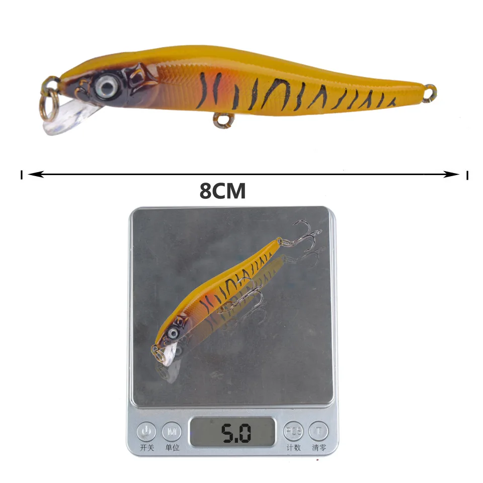 Señuelo de pesca Minnow, cebo duro Artificial flotante, Wobblers, Crankbait, Lucio, anzuelos triples, aparejos, 8cm, 5g - imagen 2
