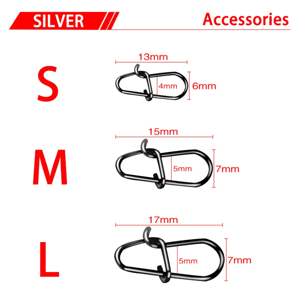 100 Uds conector de pesca de acero inoxidable 13/15/17mm Clip rápido bloqueo Snap giratorio anillos sólidos broches de seguridad herramienta de gancho de pesca Snap - imagen 4