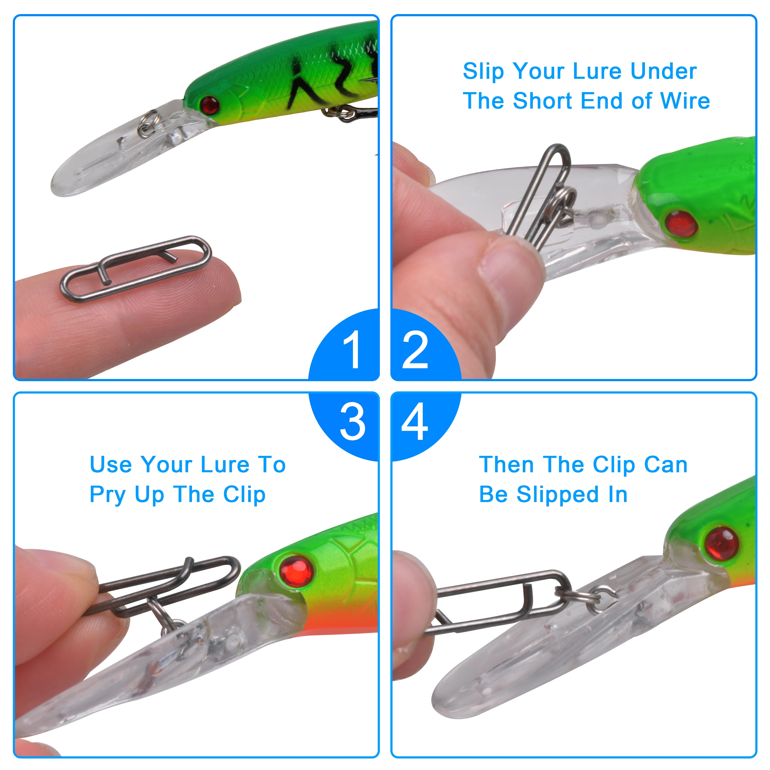 Clips de alimentación de acero inoxidable para pesca, Conector de señuelo de cambio rápido, Clips de velocidad, 200 Uds. - imagen 5