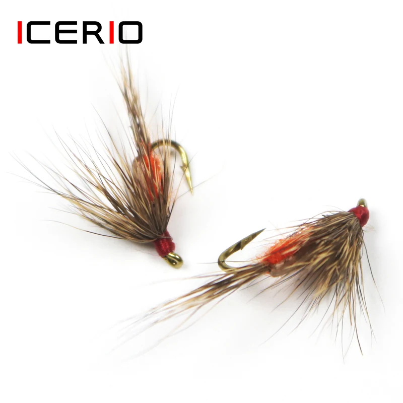 ICERIO 10 Uds pelo de ciervo Caddis anzuelo de atado de moscas secas pesca de trucha señuelo de mosca mosca jorobada