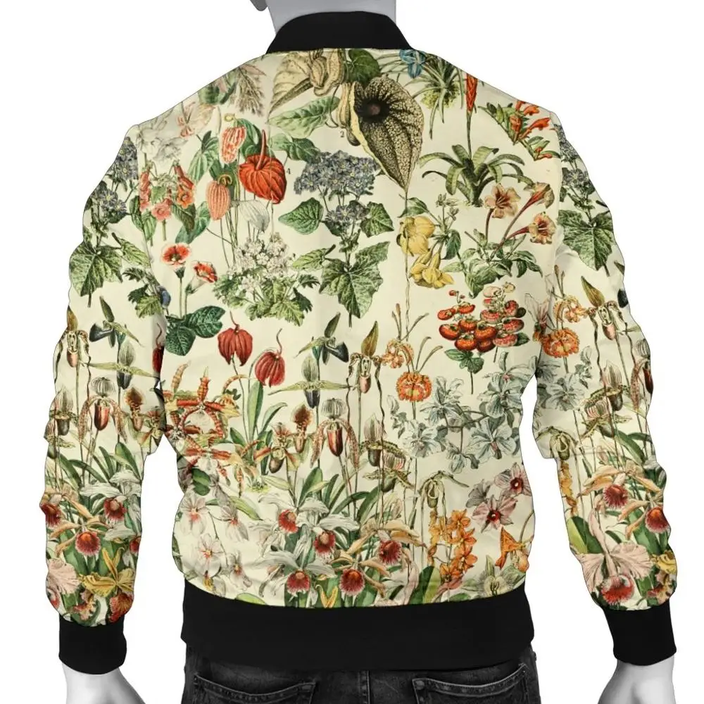 Chaqueta Bomber cálida para hombre con estampado 3D de insectos y flores, prendas de vestir gruesas de invierno con bolsillo de manga larga, chaqueta informal Retro Unisex con cremallera - imagen 2