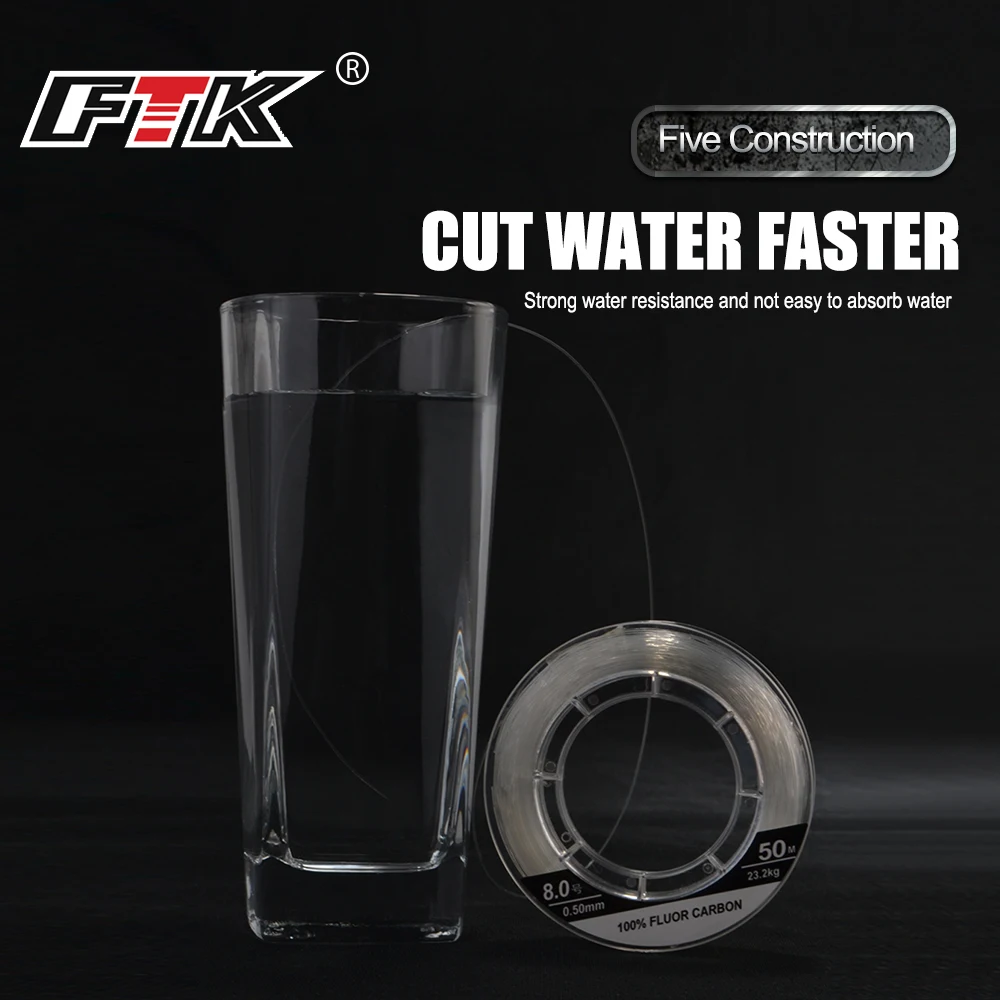 FTK 100% línea de pesca de fibra de carbono 40M/50M/100M línea de fluorocarbono súper fuerte Japón hundimiento líder señuelo pesca 0,14mm-0,60mm - imagen 5