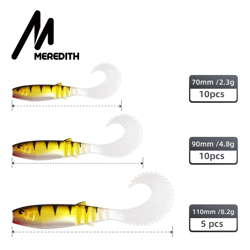 MEREDITH 70mm 90mm 110mm Cannibal cola curva Señuelos de Pesca Wobblers artificiales cebos blandos silicona Shad gusano lubina leurre souple - imagen 5