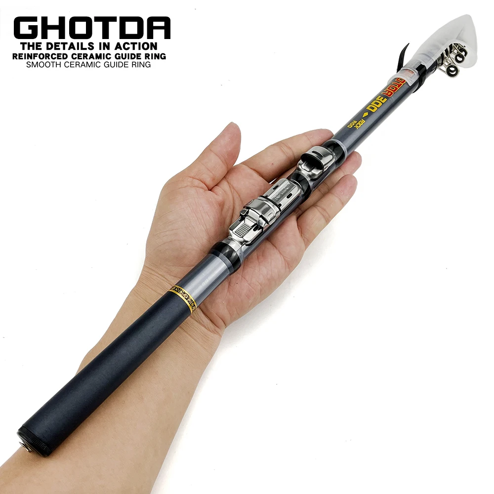 Caña de pescar giratoria corta de fibra de carbono, Kit de carrete de pesca telescópico combinado - imagen 3