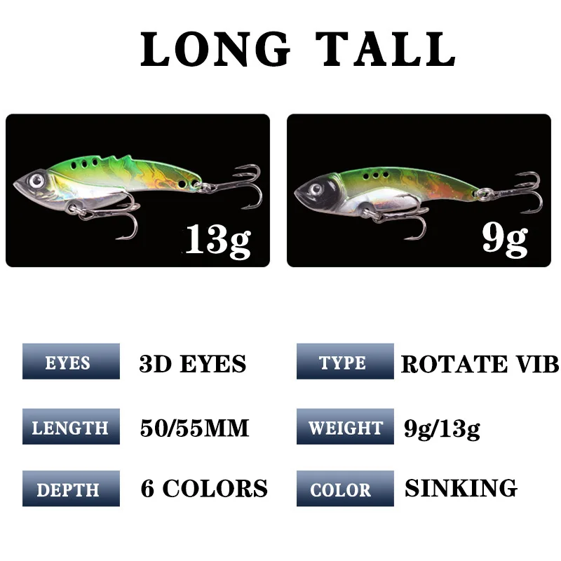 Señuelo de pesca láser de Metal VIB, 9g, 13g, Crankbaits, cuchara giratoria con vibración de alta calidad, cebo de hundimiento, aparejos de pesca, novedad - imagen 3