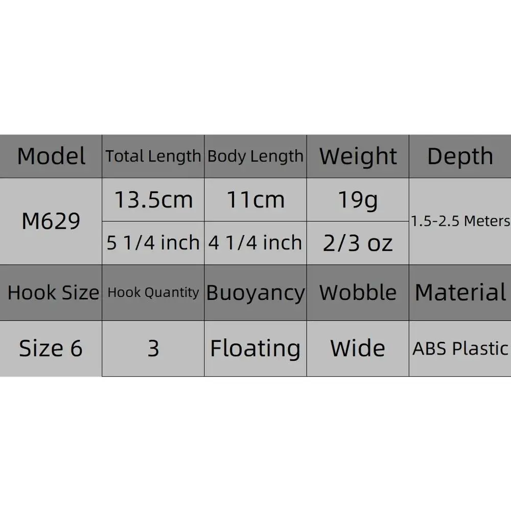 WLure-señuelo de pesca de 13,5 cm, 19g, cebo de Lucio DE ACCIÓN oscilante ancha, flotante rápido, 2 metros de profundidad, 3 anzuelos triples de mar, M629 - imagen 5