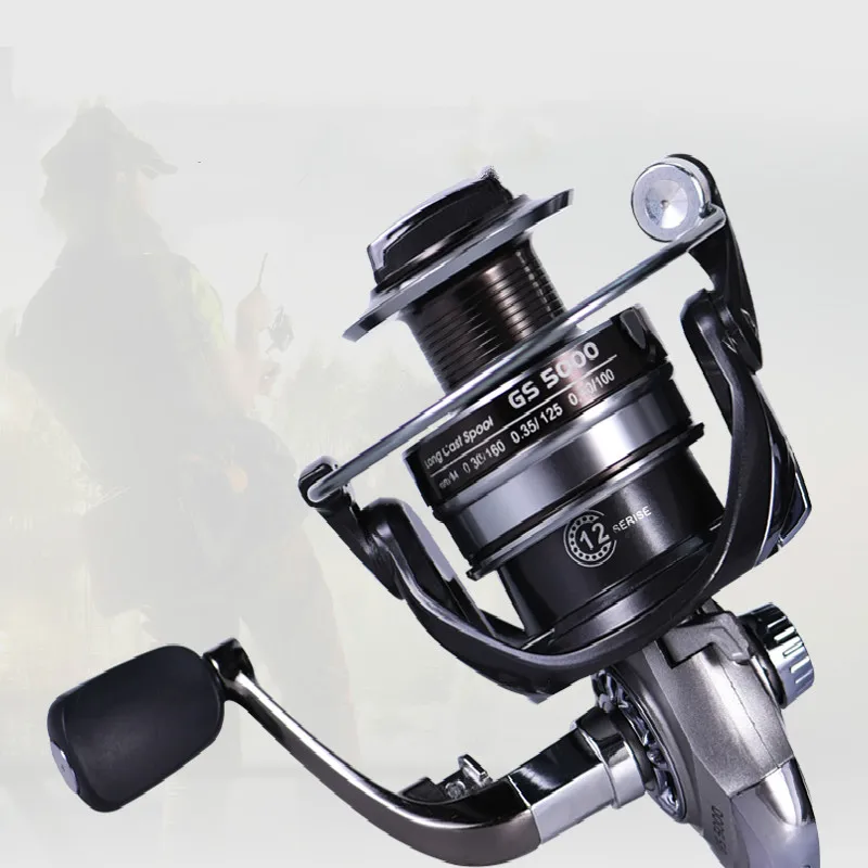 Rueda giratoria 12BB, carrete de pesca de alta velocidad, Ratio de engranaje 5,2: 1, 12kg, carretes de pesca de carpa de arrastre máximo para buque de arrastre de agua salada - imagen 5