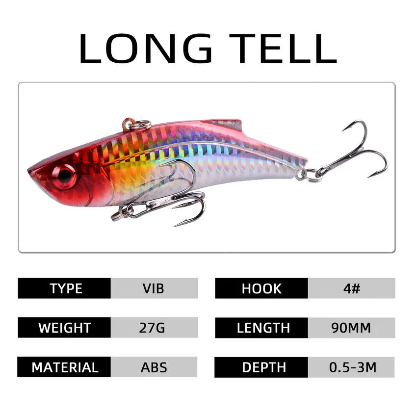 Señuelos de Pesca VIB de invierno, 9cm, 27g, vibración de hundimiento de tiro largo, Wobblers Crankbait, cebo duro Artificial, aparejos de perca, 10 unidades por lote - imagen 2