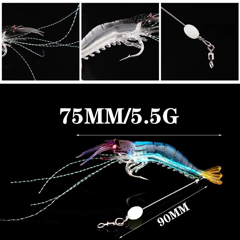 Señuelos biónicos luminosos para pesca, cebo Artificial de silicona con gancho brillante, simulación Swimbait, aparejos, 7,5 cm, 5,5g, 1 unidad - imagen 2