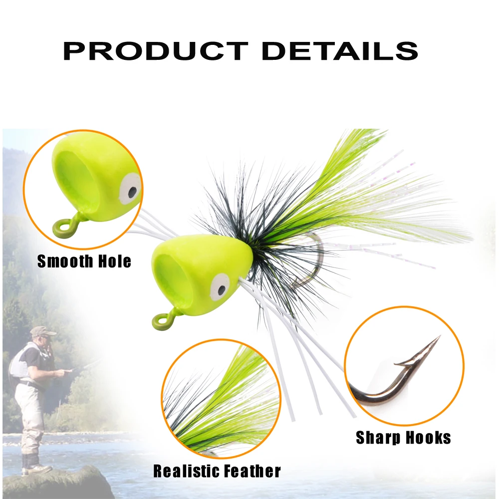 Poppers de pesca con mosca, Señuelos de Pesca con cabeza de plantilla para lubina, trucha, salmón, cebo Artificial, 10 piezas - imagen 4
