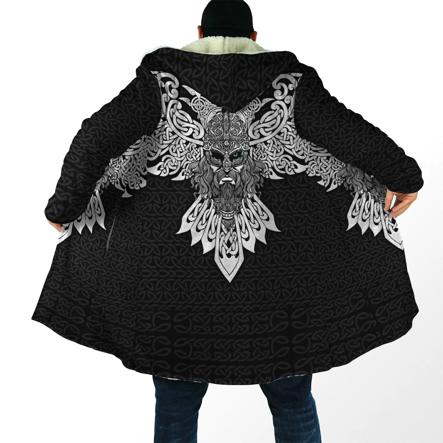 Moda de invierno para hombre capa con capucha Fenrir Lobo tatuaje dragón estampado 3D polar grueso cortavientos Unisex Casual capa con capucha cálida BB03 - imagen 5
