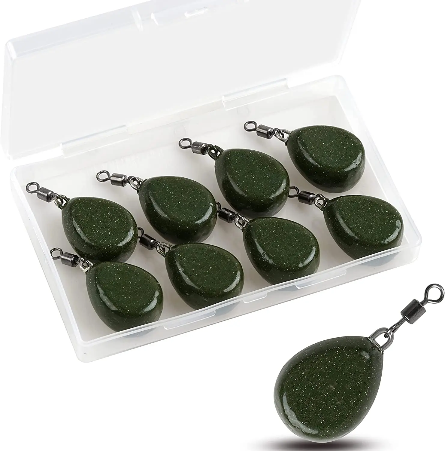 8 unids/caja pesas de pesca de carpa plomos 2OZ recubiertos planos de pera peso giratorios carpa aparejos de pesca gruesos