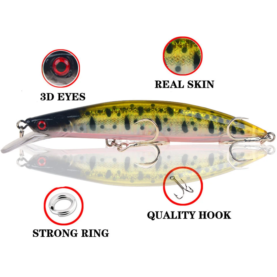 Wobbler Minnow hundimiento cebo Artificial de plástico duro para pesca señuelo aparejos lubina 13cm ojos 3d Topwater 2 anzuelo Crankbait 1 pieza - imagen 2