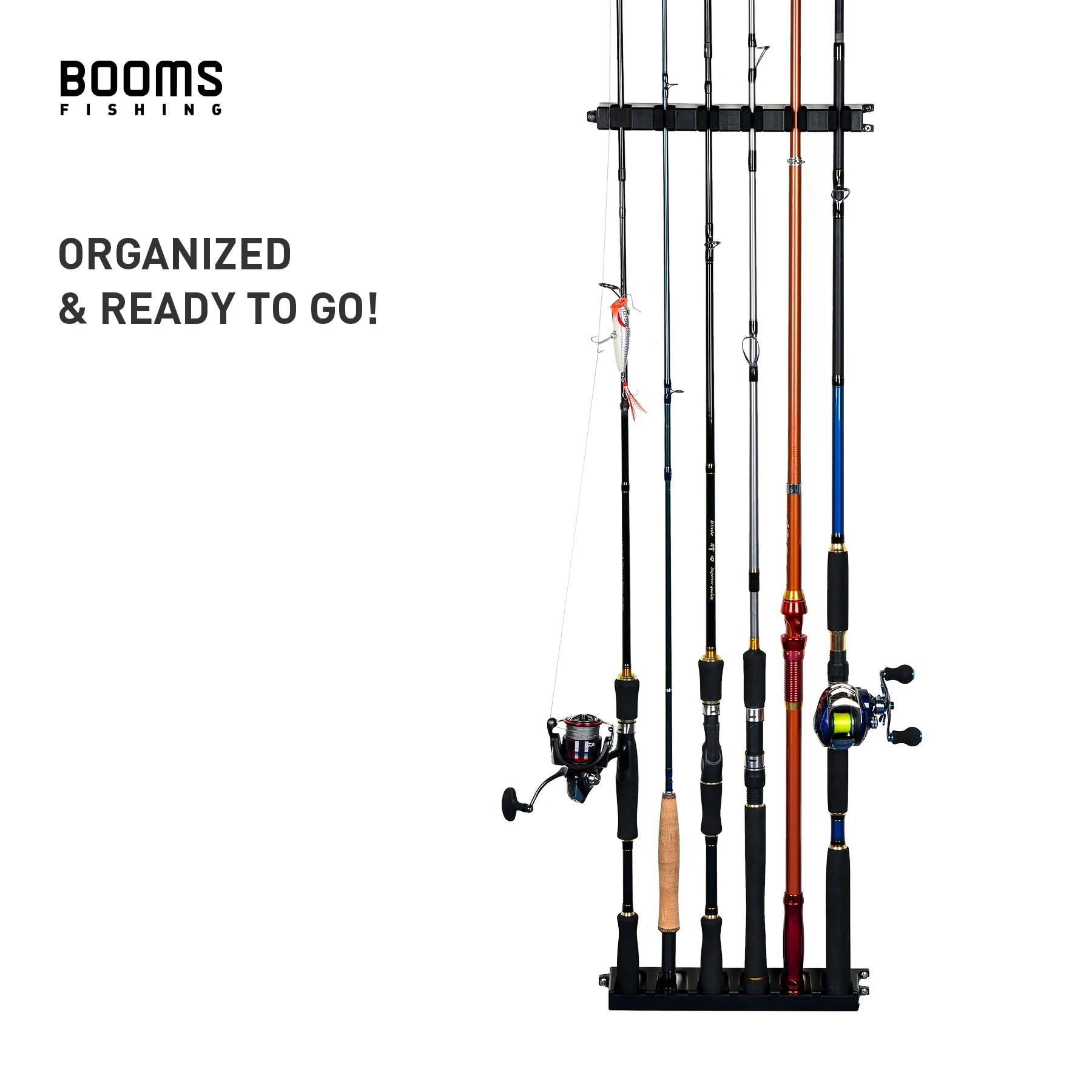 Booms Fishing WV2 Vertical 6-Rod Rack Fishing Pole Holder Rod Holders Wall Mount Modular for Garage - imagen 3