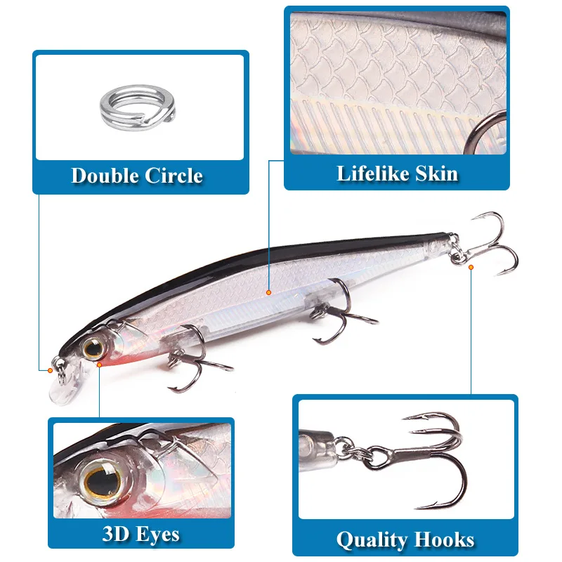 Señuelo de Pesca de pececillos, cebo duro Artificial de 12,9g, 11cm, 3 ganchos, Crankbait, aparejos de Pesca de carpa, 1 ud. - imagen 4