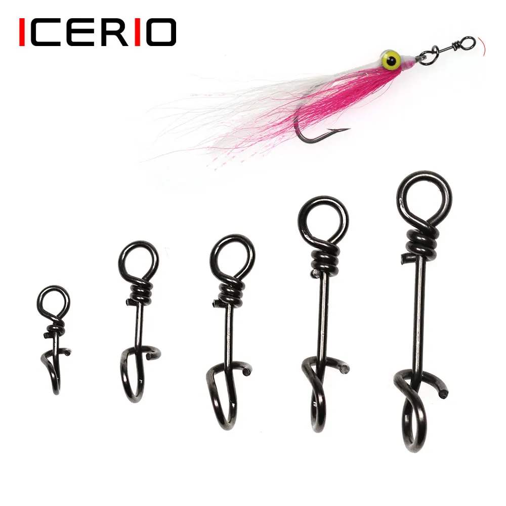 ICERIO 50 Uds Clips de mosca de cambio rápido de acero inoxidable sin nudos conector de señuelo de pesca Terminal de pesca herramienta de aparejos