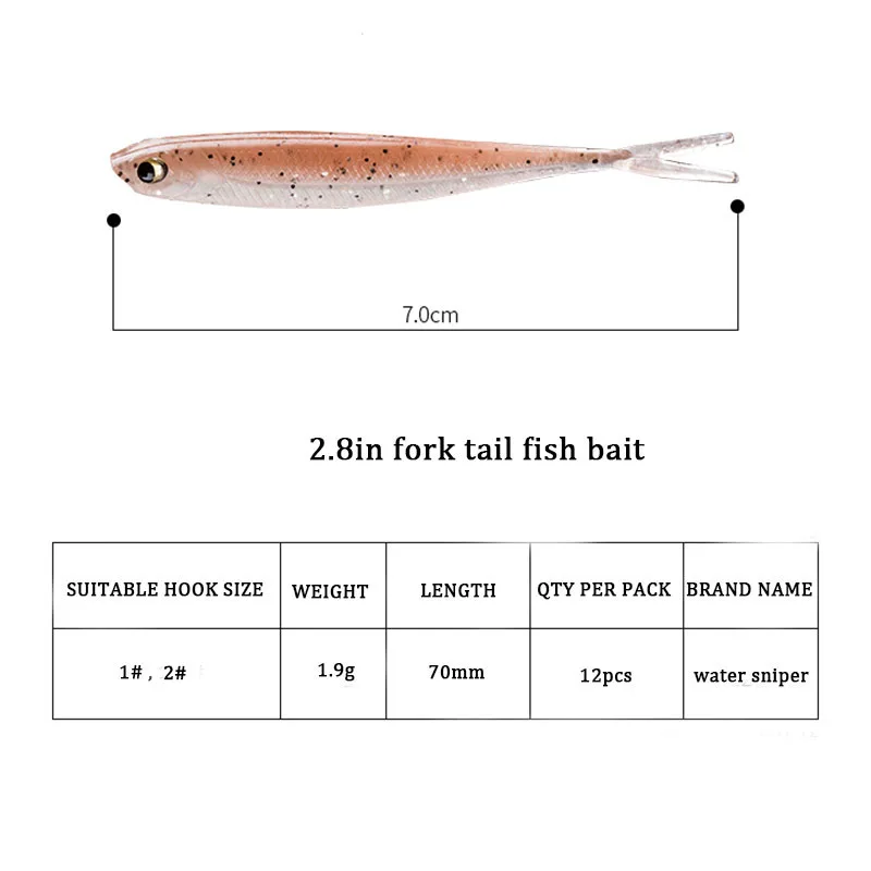 Señuelo suave de pesca de francotirador de agua, cebo de silicona con ojo 3D, doble Color, 71mm, 12 unidades - imagen 2