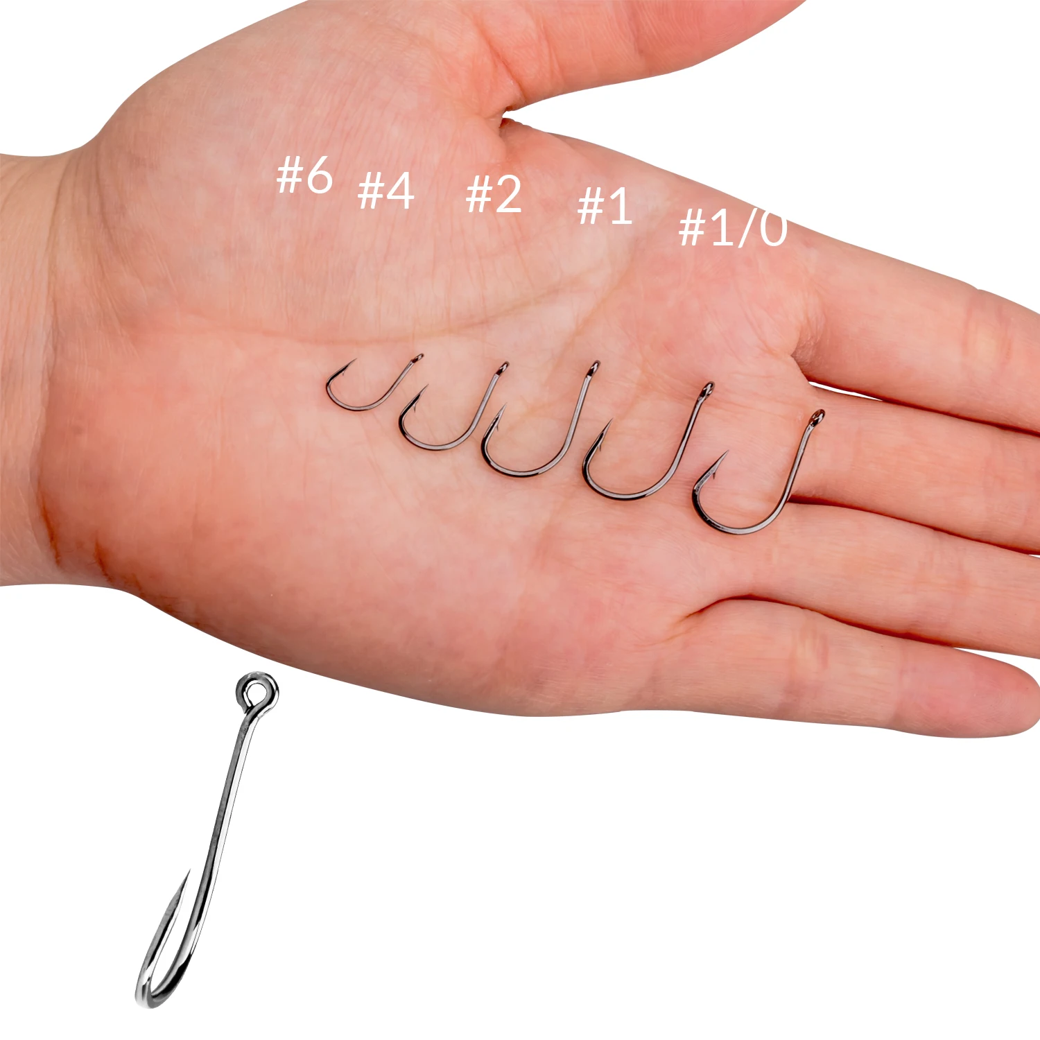THKFISH 100 anzuelos de pesca Dropshot # 6 # 4 # 2 # 1 # Anzuelo de púas de pesca de acero con alto contenido de carbono Frehswater 1/0 para señuelos blandos - imagen 4