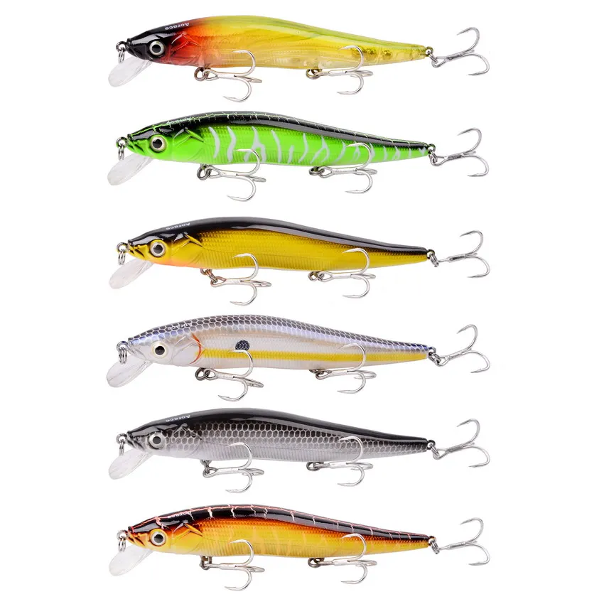 Señuelos de Pesca de pececillos, cebo Artificial duro de 12cm y 13,7g, flotante, ojos 3D, Crankbait Wobblers, aparejos de lubina, 6 unids/lote - imagen 3