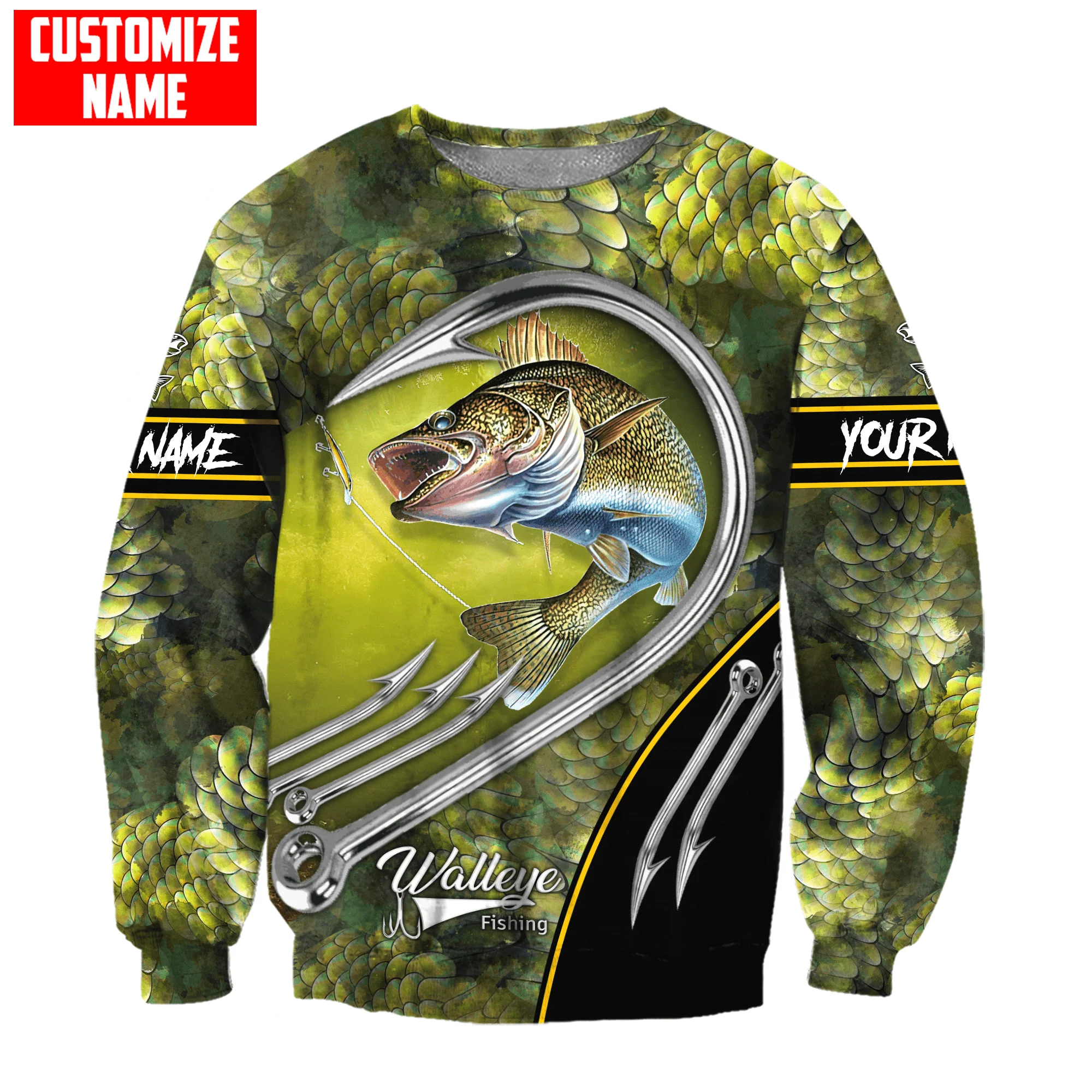 Walleye Fishing-Sudadera con capucha y sudadera con estampado 3D para hombre, sudaderas con capucha con cremallera Unisex, ropa de calle informal KJ829 - imagen 2