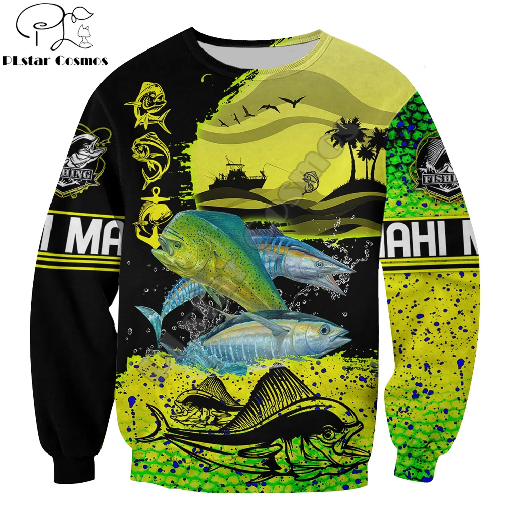 Mahi Mahi Fishing 3D completamente estampado para hombre otoño Sudadera con capucha sudadera Unisex ropa de calle Casual chaqueta con cremallera jersey KJ600
