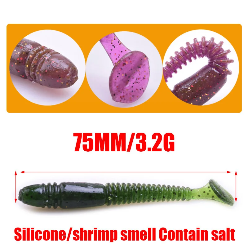 Cebo de pesca Artificial, anzuelo de 7,5 cm, 3,2g, olor a Sábalo, cebo suave de silicona, Wobblers, con anillo de impacto de sal, Swimbait, 10 Uds. - imagen 3