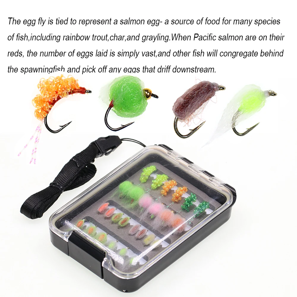 ICERIO-Kit de moscas de Pesca, Señuelos de Pesca con cabeza de Beadhead Micro, Mosca de huevo de salmón, Mini Ninfa Bug, mosca húmeda para trucha, gray Char, Mosca, 12 #, 26 piezas - imagen 2