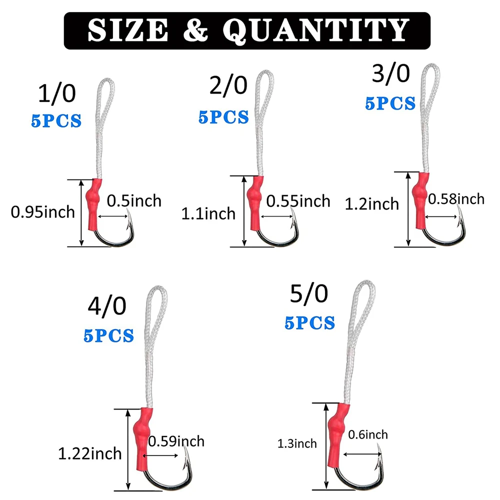 Señuelo de Jigging lubina rayada de Metal, equipo para pesca, ganchos de púas, anzuelo de atado, 1/0 -5/0, 25 uds. - imagen 2