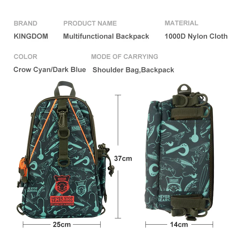Kingdom-bolsas de pesca de 39x24x16,5 cm, Mochila deportiva para exteriores, carrete de pesca, caja de señuelos, bolsa de accesorios, aparejos de pesca - imagen 3