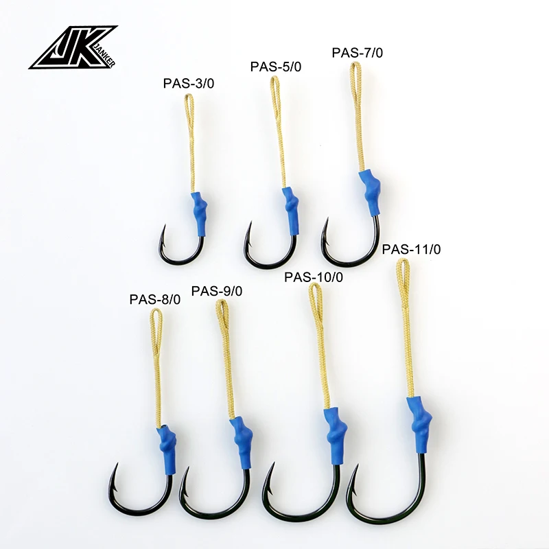 JK PAS-anzuelo de pesca de alta calidad, anzuelos de asistencia de Color negro, gancho único, señuelo de acero de alto carbono, artículo de pesca en el mar - imagen 3