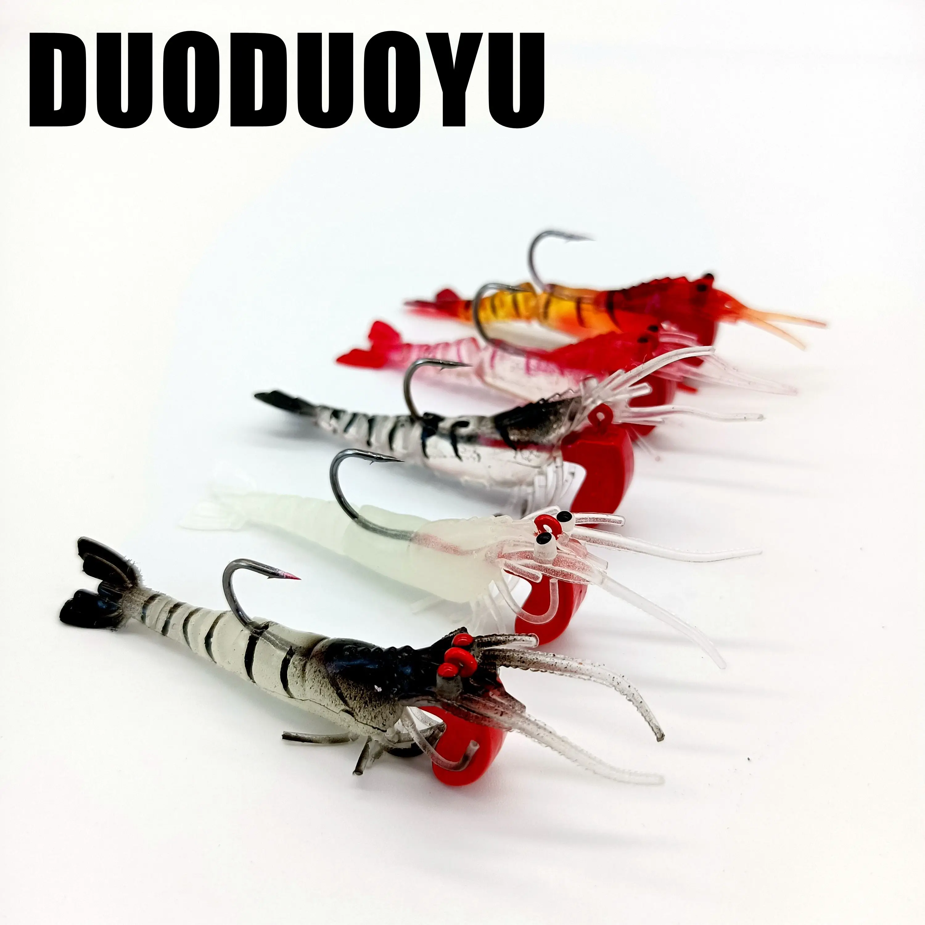 DUODUOYU-señuelo de pesca de gamba suave con cabeza de plomo, 1 uds, 12g/70mm, cebo Artificial suave de silicona con ganchos, aparejos de pesca de mar - imagen 2