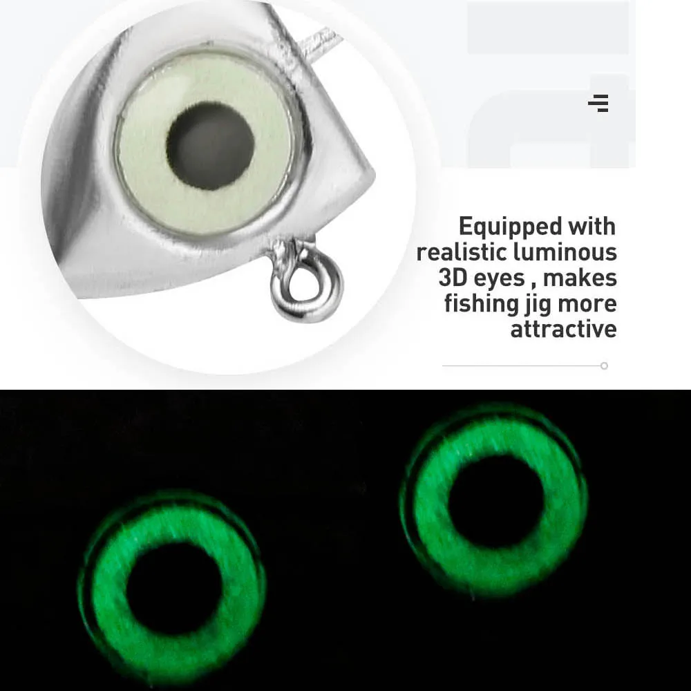 JOHNCOO 8 Uds. Anzuelos de pesca con cabeza de anzuelo de ojo 3D luminoso 2g 3g 4g 6g Jig Head Ice Bass carpa plantilla de pesca señuelo suave pesca de lubina - imagen 4