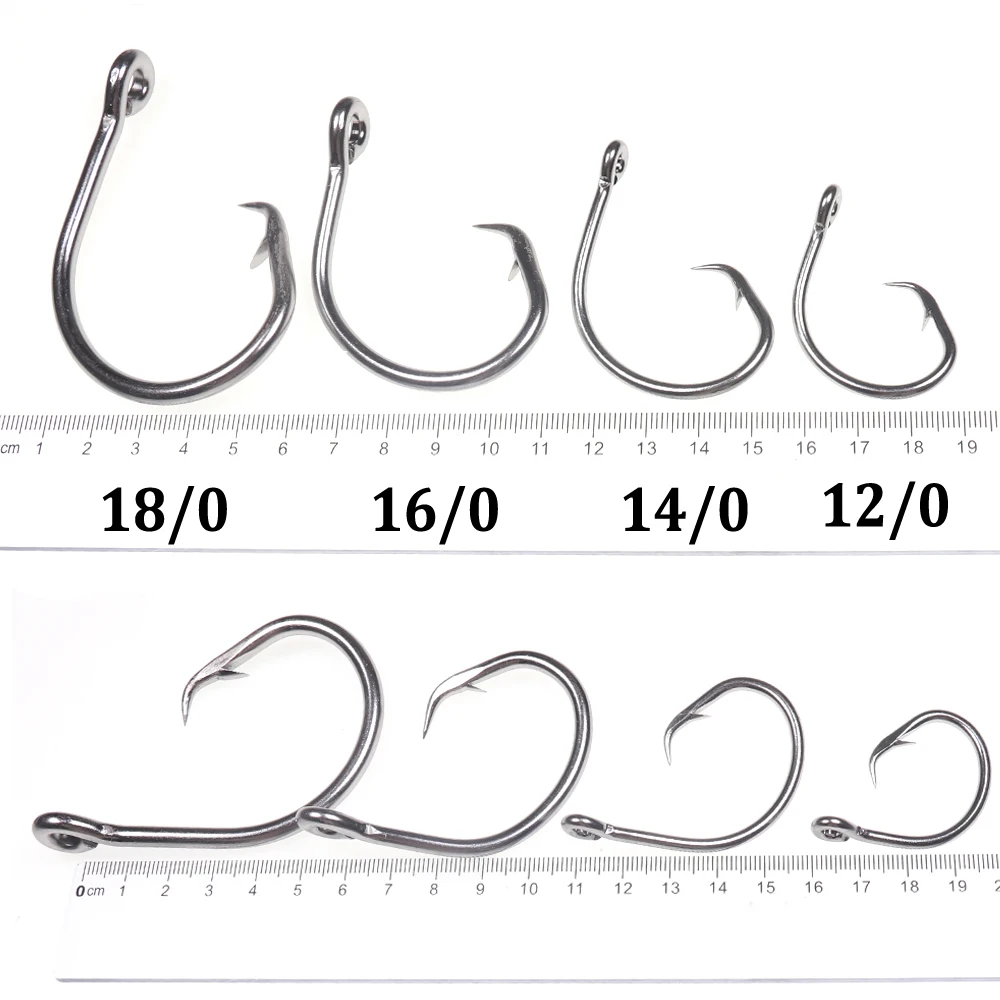 Gancho circular de acero inoxidable para pesca en agua salada, anzuelo de cebo Offset grande para atún, tiburón, halubut, curricán/Barco, 12/0-18/0, 20 piezas - imagen 4