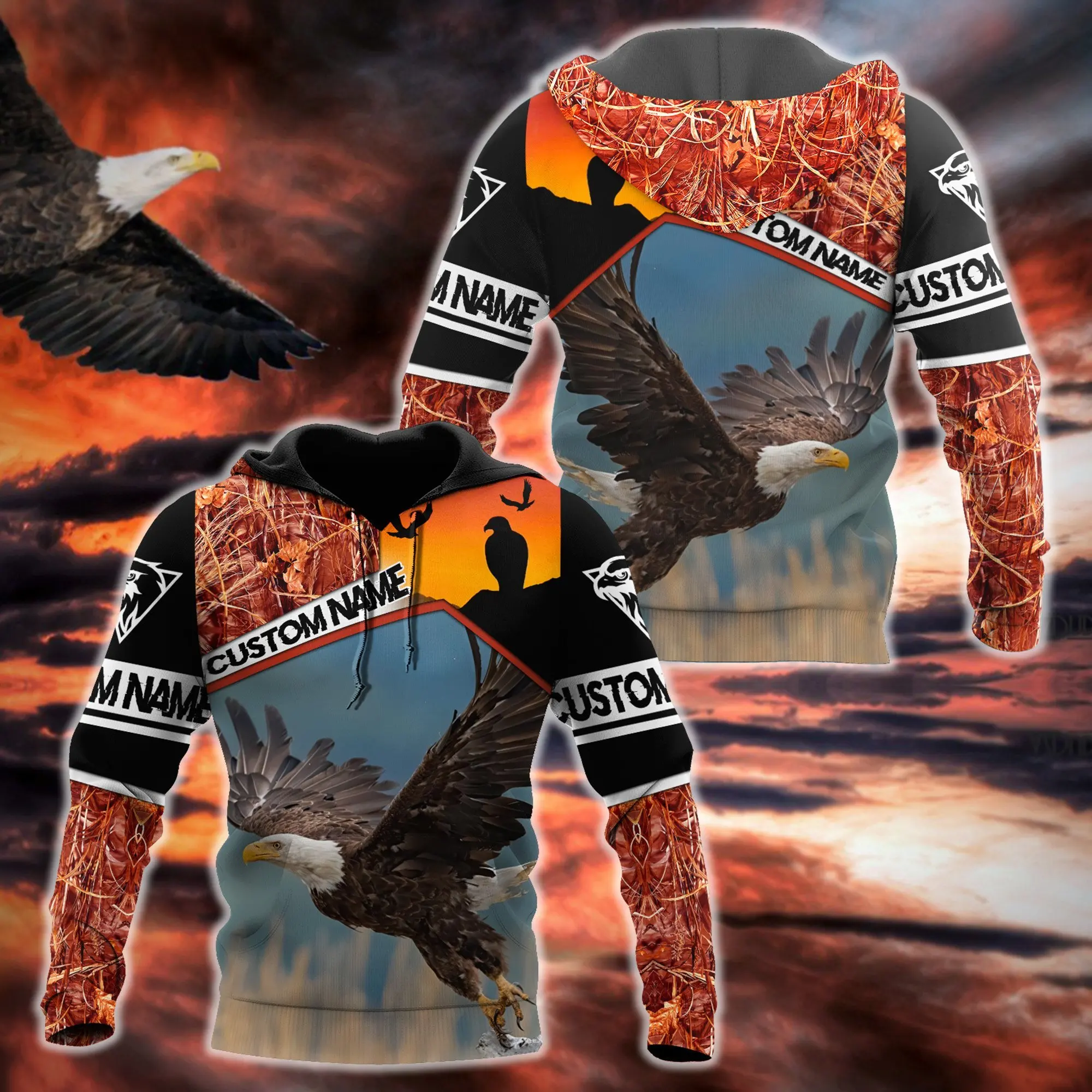 Nombre personalizado Animal amor águila 3D impreso moda hombres otoño Sudadera con capucha ropa de calle Unisex Casual chaqueta con cremallera pulóver KJ517 - imagen 3