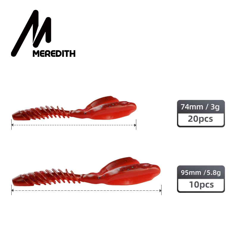 MEREDITH-SEÑUELOS blandos DoliveCraw II, cebos de pesca de gusano de silicona, 74mm, 95mm, aparejos artificiales para carpa, gambas y lubinas - imagen 5