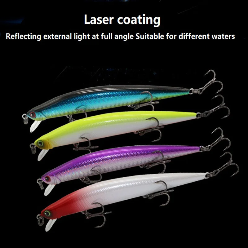 Señuelos de Pesca de descenso lento, cebo biónico de suspensión minnow de 12,5 cm/12g con tres anzuelos triples, Láser de tiro largo, 1 paquete - imagen 2